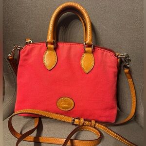 Vintage Dooney & Bourke Red Canvas Crossbody Satchel with long leather strap